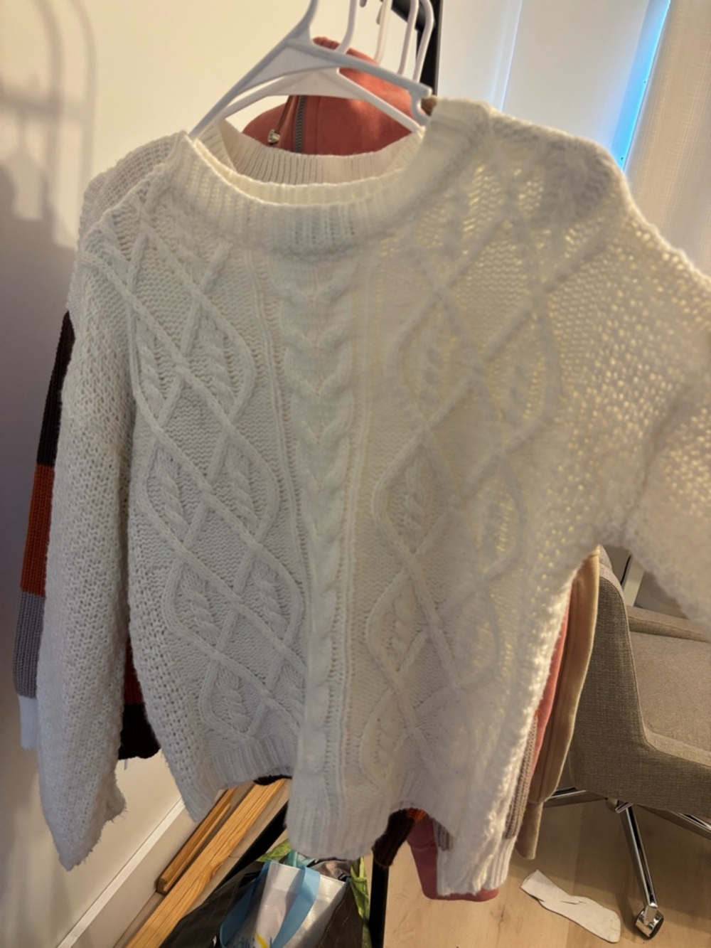 SHEIN Cream Cable Knit Crewneck Sweater